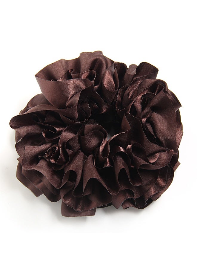 Elasticated pleated hairband with floral pom-pom - Image 1